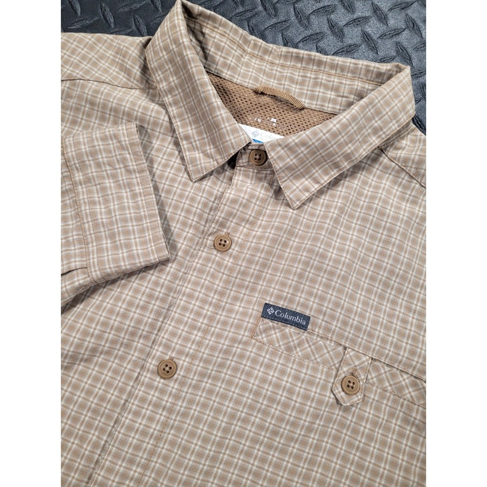 Columbia Mens Pine Pass Long Sleeve Tan Plaid Button Up Shirt Large Outdoors
